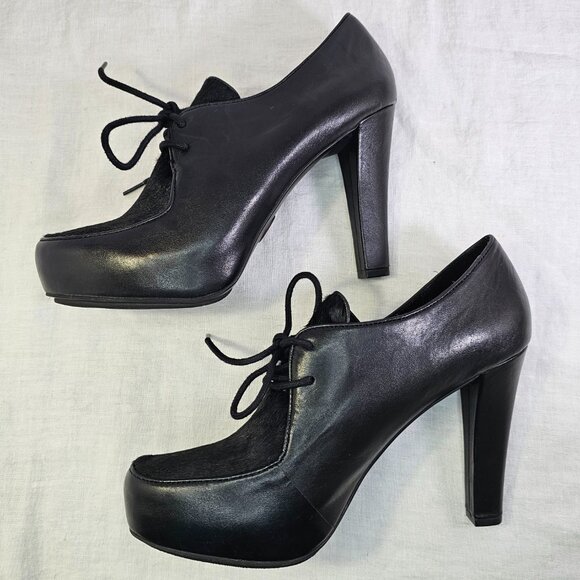 Me Too Lynessa Genuine Leather Chunky Platform Oxford Bootie Pumps 8 Black - Picture 1 of 14